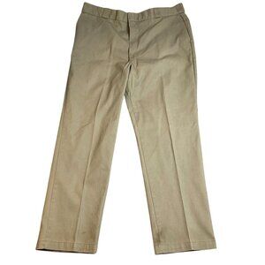 Dickies Mens Work Pants 42x32 Flat Front Beige Durable Blend
